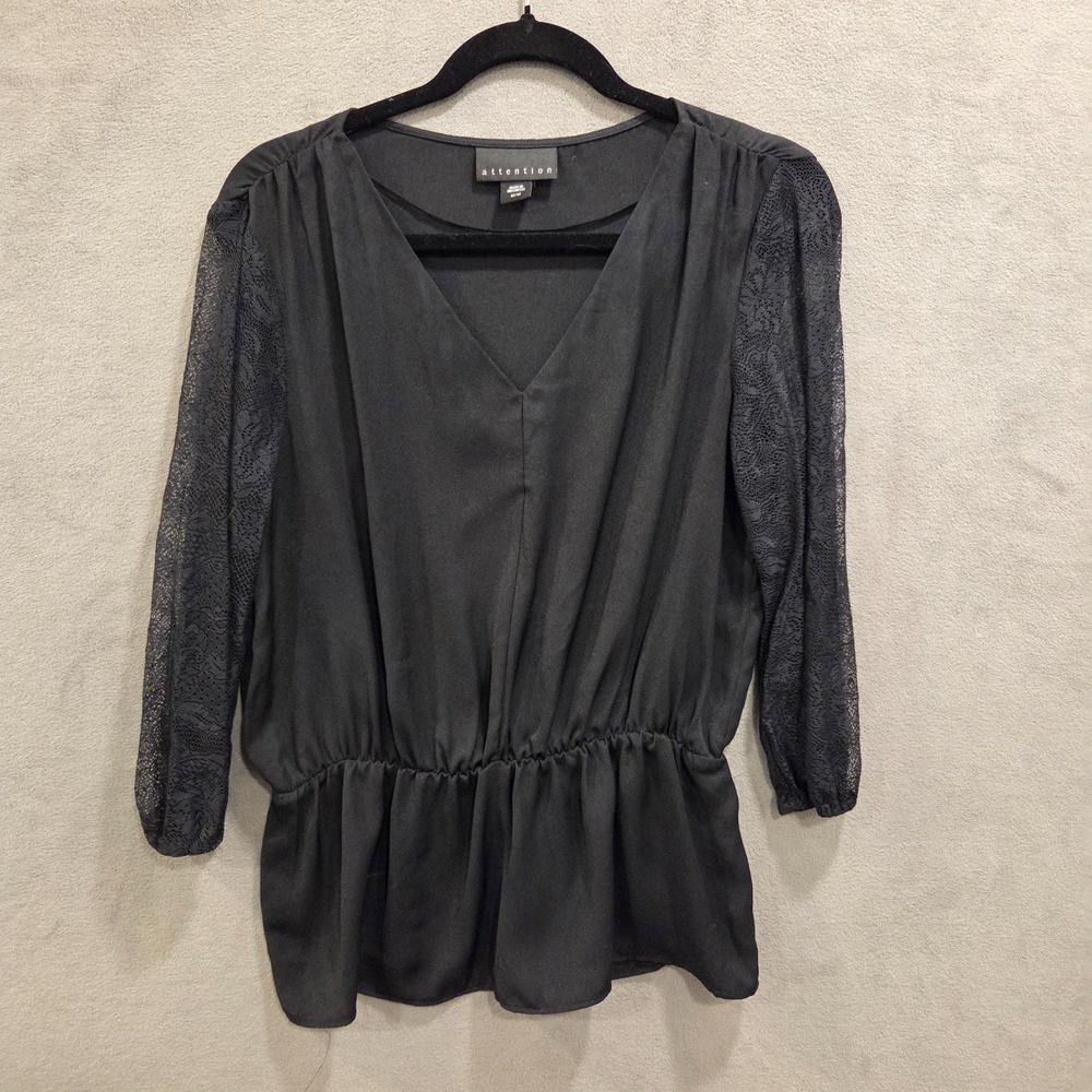 Attention Peasant V-Neck Blouse Top Women Size Medium Ruffle Boho Casual